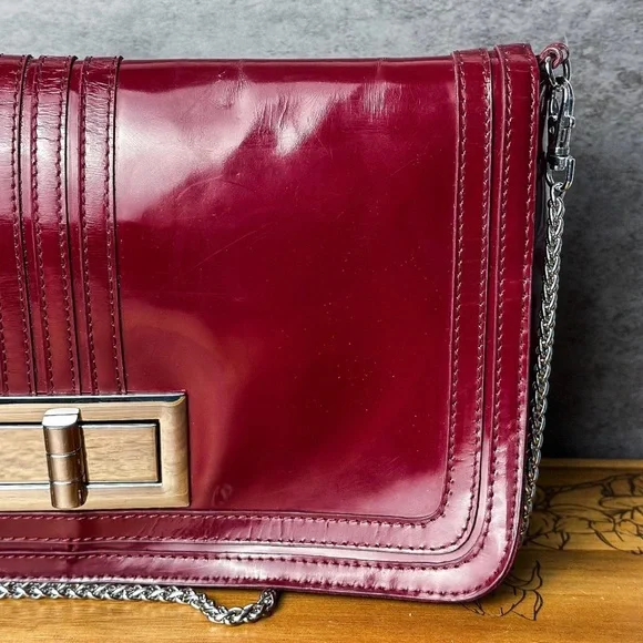 Red Patent Leather Clutch with Chain Strap, White House Black Market - Picture 3 of 8